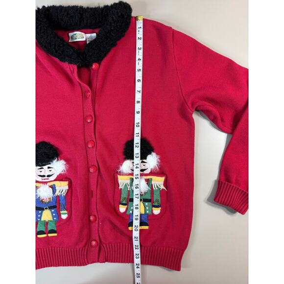 VTG Collections Etc Womens M Nutcracker Christmas Cardigan Sweater Red Embellish - Picture 9 of 11